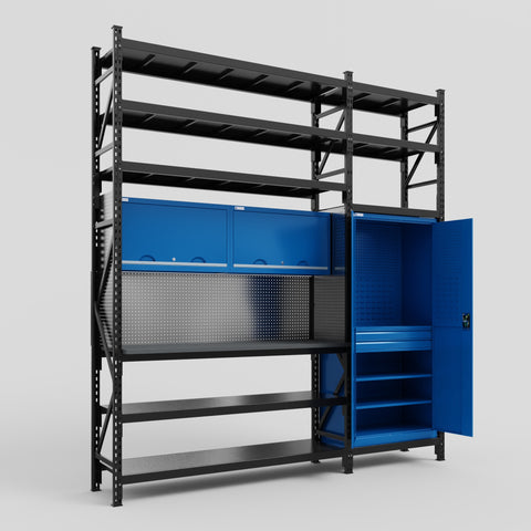 M21 Modular Work Bench with Shelves - H3100mm x W2880mm | Laminate WBT | Blue