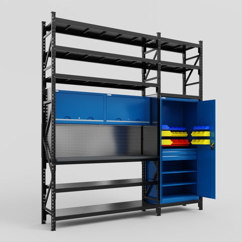 M21 Modular Work Bench with Shelves - H3100mm x W2880mm | Laminate WBT | Blue