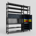 M21 Modular Work Bench with Shelves - H3100mm x W2880mm | Laminate WBT | Dark Grey
