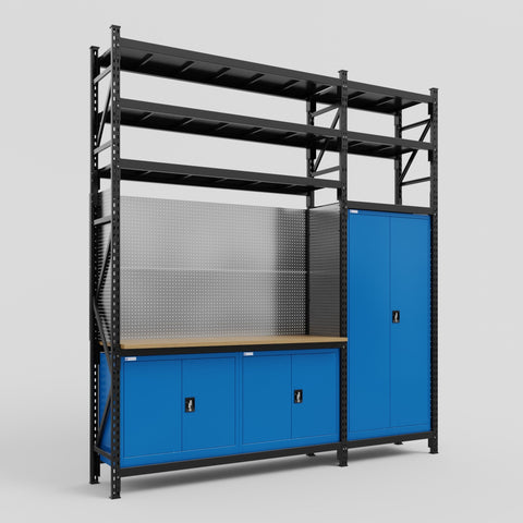 M21 Modular Work Bench with Shelves - H3100mm x W2880mm | MDF WBT | Blue