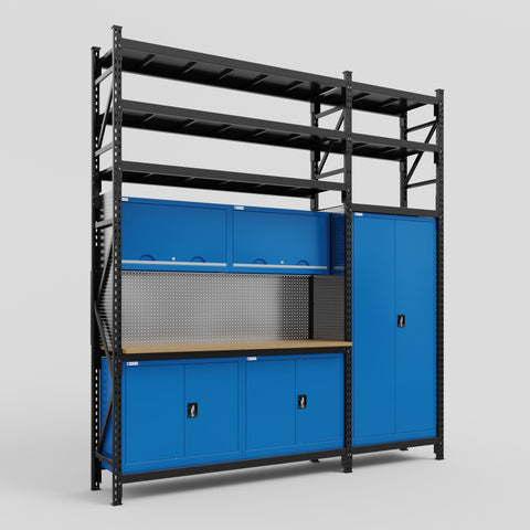M21 Modular Work Bench with Shelves - H3100mm x W2880mm | MDF WBT | Blue