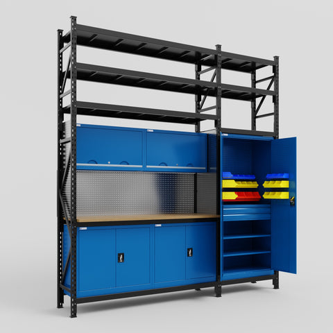 M21 Modular Work Bench with Shelves - H3100mm x W2880mm | MDF WBT | Blue