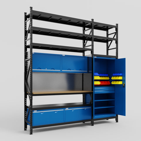 M21 Modular Work Bench with Shelves - H3100mm x W2880mm | MDF WBT | Blue