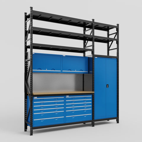 M21 Modular Work Bench with Shelves - H3100mm x W2880mm | MDF WBT | Blue