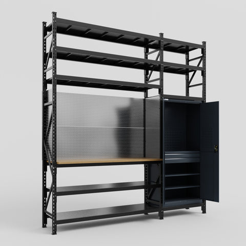 M21 Modular Work Bench with Shelves - H3100mm x W2880mm | MDF WBT | Dark Grey