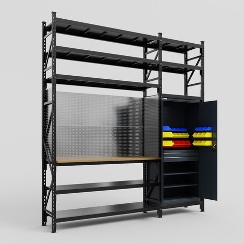 M21 Modular Work Bench with Shelves - H3100mm x W2880mm | MDF WBT | Dark Grey