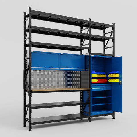 M21 Modular Work Bench with Shelves - H3100mm x W2880mm | MDF WBT | Blue