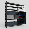 M21 Modular Work Bench with Shelves - H3100mm x W2880mm | Stainless WBT | Dark Grey
