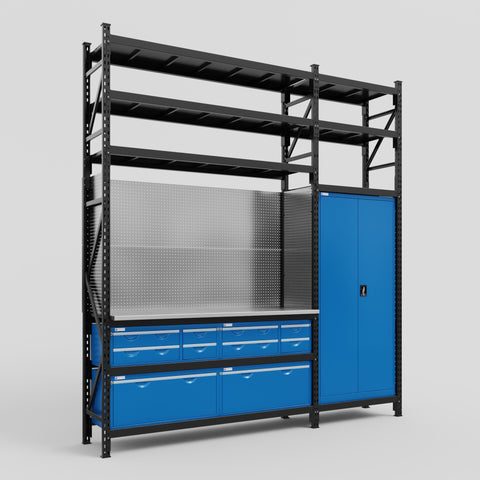 M21 Modular Work Bench with Shelves - H3100mm x W2880mm