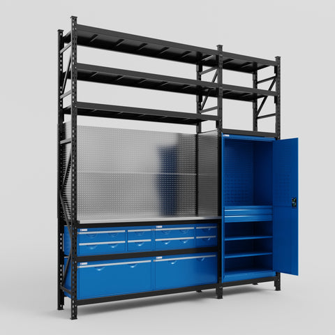 M21 Modular Work Bench with Shelves - H3100mm x W2880mm