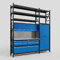 M21 Modular Work Bench with Shelves - H3100mm x W2880mm | Laminate WBT | Blue
