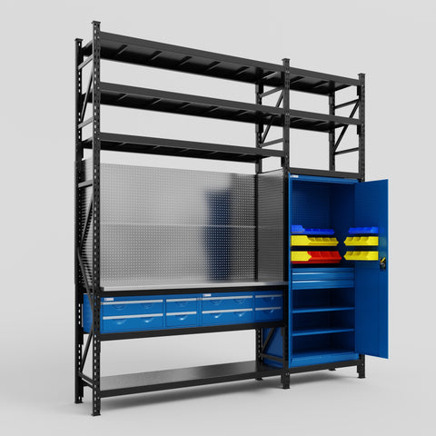 M21 Modular Work Bench with Shelves - H3100mm x W2880mm