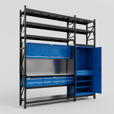 M21 Modular Work Bench with Shelves - H3100mm x W2880mm