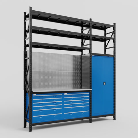 M21 Modular Work Bench with Shelves - H3100mm x W2880mm