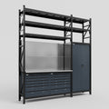 M21 Modular Work Bench with Shelves - H3100mm x W2880mm | Stainless WBT | Dark Grey