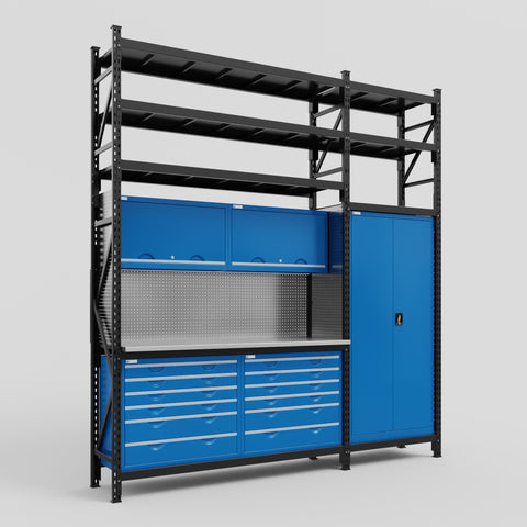 M21 Modular Work Bench with Shelves - H3100mm x W2880mm