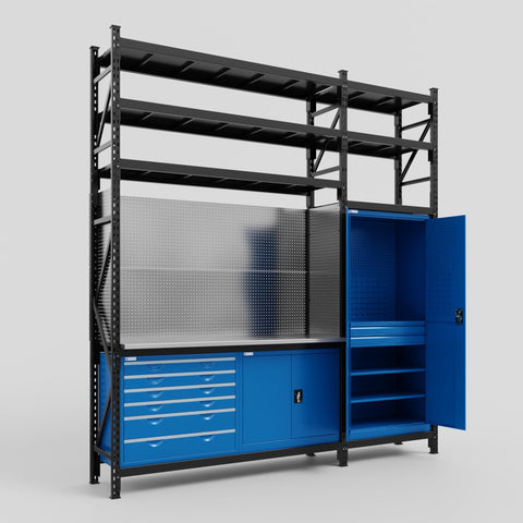 M21-3S Modular Work Bench with Shelves - H3100mm x W2880mm