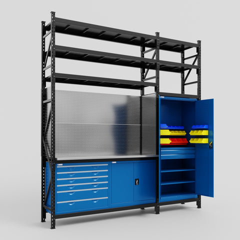 M21-3S Modular Work Bench with Shelves - H3100mm x W2880mm