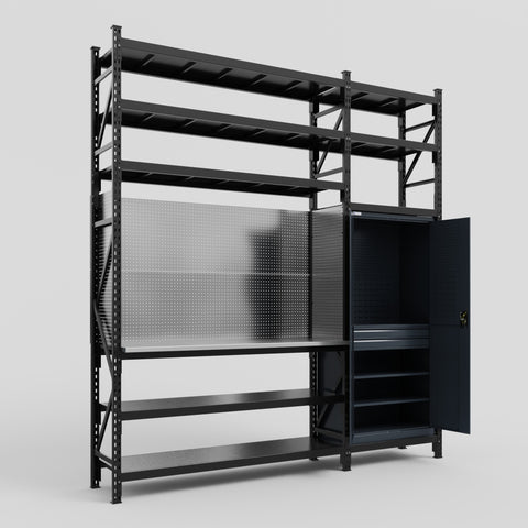 M21 Modular Work Bench with Shelves - H3100mm x W2880mm | Stainless WBT | Dark Grey