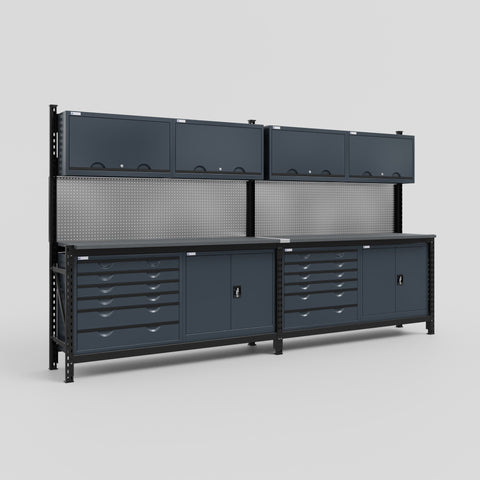 M22-2 Modular Work Bench - H2100mm x W3780mm | Laminate WBT | Dark Grey