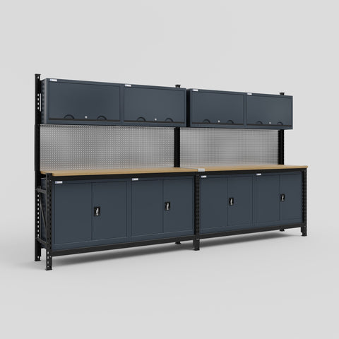 M22 Modular Work Bench - H2100mm x W3780mm | MDF WBT | Dark Grey