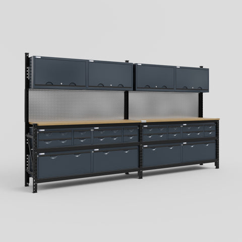 M22 Modular Work Bench - H2100mm x W3780mm | MDF WBT | Dark Grey