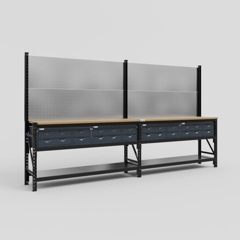 M22 Modular Work Bench - H2100mm x W3780mm | MDF WBT | Dark Grey
