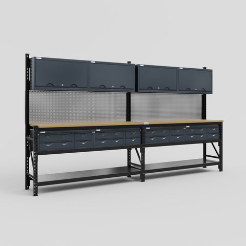 M22 Modular Work Bench - H2100mm x W3780mm | MDF WBT | Dark Grey