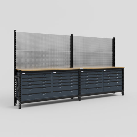 M22 Modular Work Bench - H2100mm x W3780mm | MDF WBT | Dark Grey