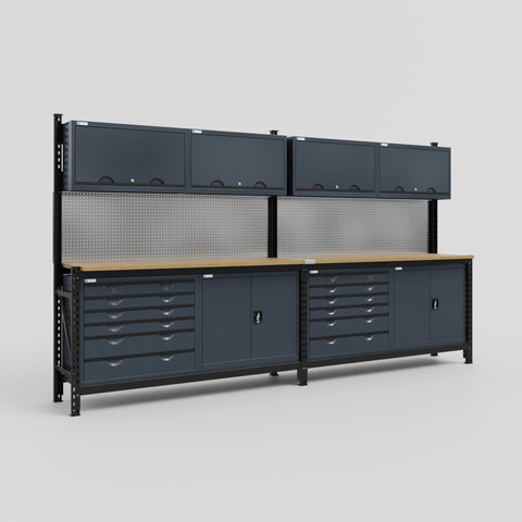M22-2 Modular Work Bench - H2100mm x W3780mm | MDF WBT | Dark Grey