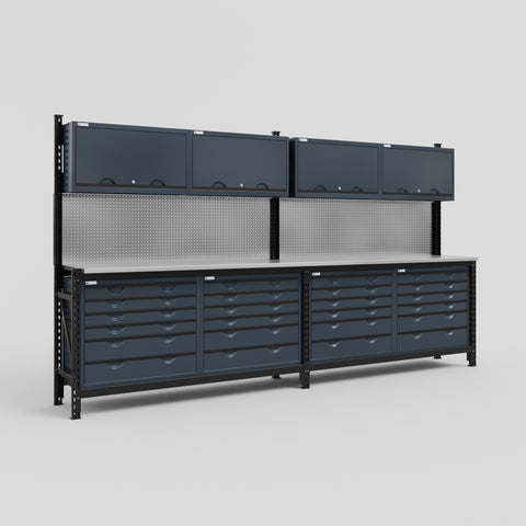 M22 Modular Work Bench - H2100mm x W3780mm | Stainless WBT | Dark Grey