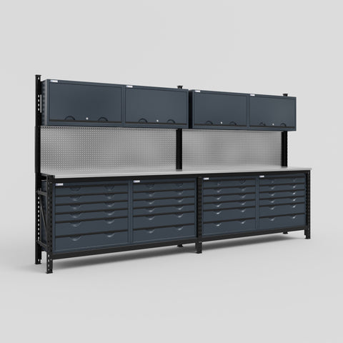 M22 Modular Work Bench - H2100mm x W3780mm | Stainless WBT | Dark Grey