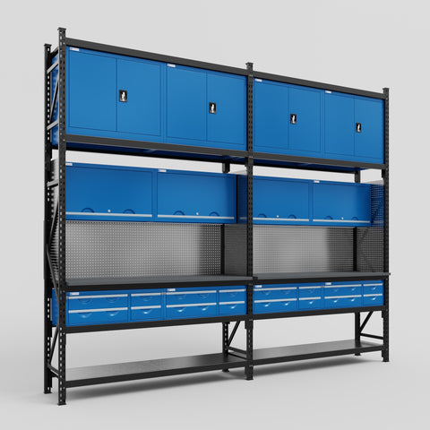 M22 Modular Work Bench - H3100mm x W3780mm | Laminate WBT | Blue