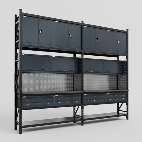 M22 Modular Work Bench - H3100mm x W3780mm | Laminate WBT | Dark Grey