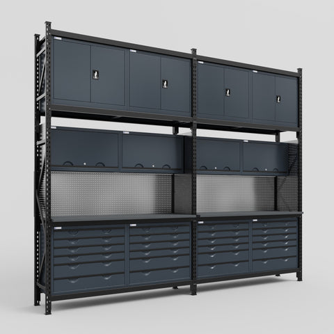 M22 Modular Work Bench - H3100mm x W3780mm | Laminate WBT | Dark Grey