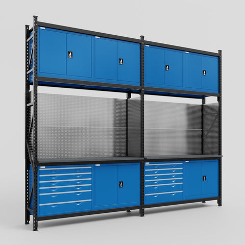 M22-3C Modular Work Bench - H3100mm x W3780mm | Laminate WBT | Blue