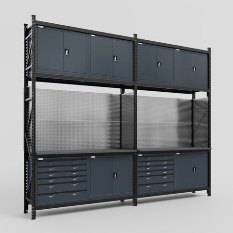 M22-3C Modular Work Bench - H3100mm x W3780mm | Laminate WBT | Dark Grey