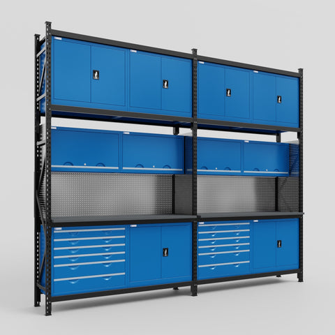 M22-3C Modular Work Bench - H3100mm x W3780mm | Laminate WBT | Blue