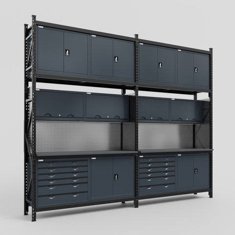 M22-3C Modular Work Bench - H3100mm x W3780mm | Laminate WBT | Dark Grey