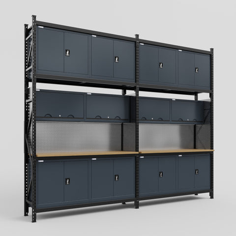 M22 Modular Work Bench - H3100mm x W3780mm | MDF WBT | Dark Grey