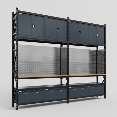 M22 Modular Work Bench - H3100mm x W3780mm | MDF WBT | Dark Grey