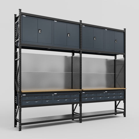 M22 Modular Work Bench - H3100mm x W3780mm | MDF WBT | Dark Grey