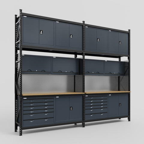 M22-3C Modular Work Bench - H3100mm x W3780mm | MDF WBT | Dark Grey