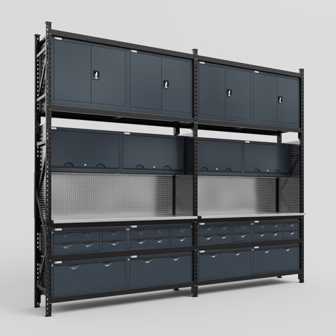M22 Modular Work Bench - H3100mm x W3780mm | MDF WBT | Dark Grey