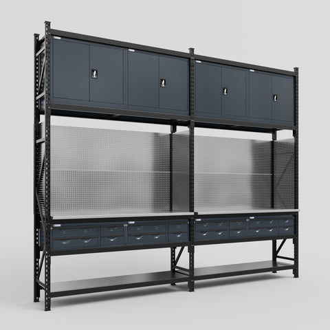 M22 Modular Work Bench - H3100mm x W3780mm | Stainless WBT | Dark Grey