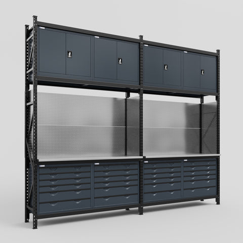 M22 Modular Work Bench - H3100mm x W3780mm | Stainless WBT | Dark Grey