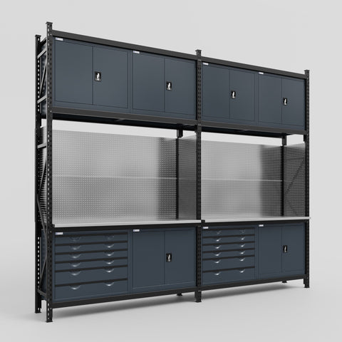 M22-3C Modular Work Bench - H3100mm x W3780mm | Stainless WBT | Dark Grey