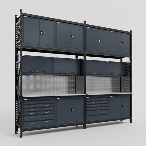 M22-3C Modular Work Bench - H3100mm x W3780mm | Stainless WBT | Dark Grey