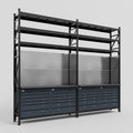 M22 Modular Work Bench with Shelves - H3100mm x W3780mm | Laminate WBT | Dark Grey