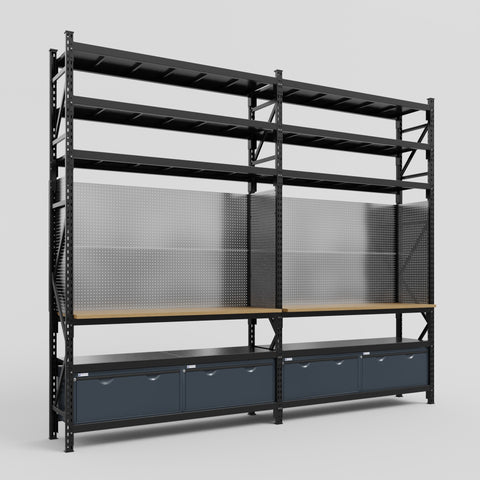 M22 Modular Work Bench with Shelves - H3100mm x W3780mm | MDF WBT | Dark Grey